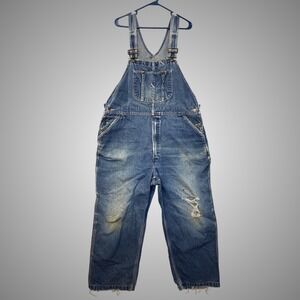 Roebucks Denim Bib Overalls Mens 40x30  XL Carpenter Vintage Style Distressed